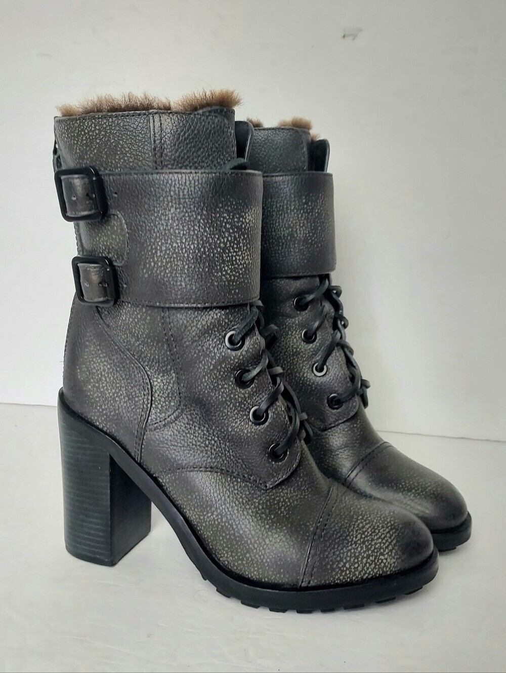 Tory Burch Boots Broome Combat Boot With Shearling Fur Lining Lace Up Booties 8
